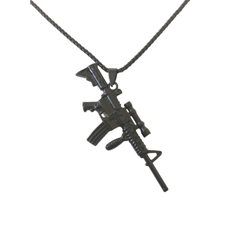 Unisex Black Gun Pendant Necklace Punk Skater Emo Goth Gothic